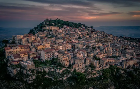 Sea, sunset, home, Italy, panorama, Sicily