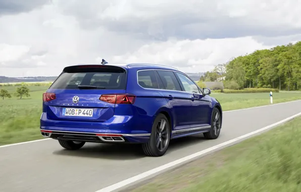 Picture road, blue, Volkswagen, universal, Passat, R-Line, Variant, 2019