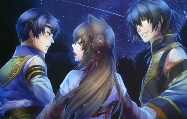 Stars, night, smile, walk, demons, ears, three, art
