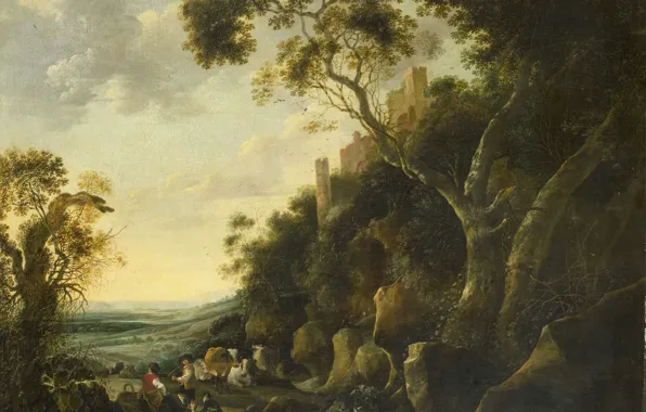 Picture nature, picture, Landscape with Shepherds, Gijsbert Gillisz. the Hondecoeter