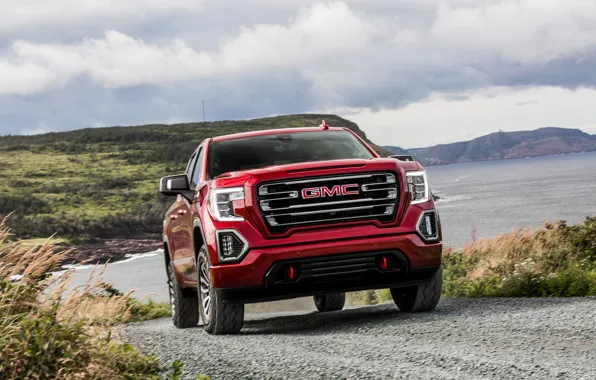 Picture road, red, pickup, GMC, Sierra, AT4, 2019