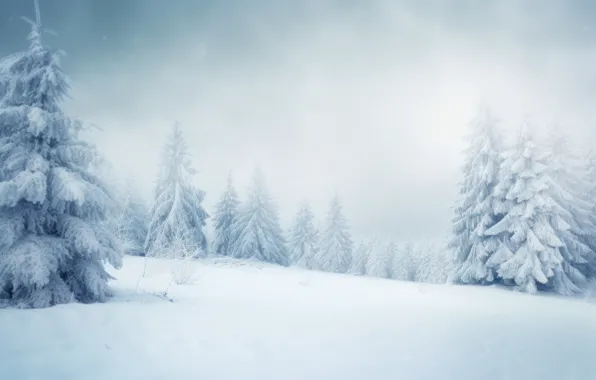 Winter, frost, forest, the sky, clouds, snow, landscape, nature