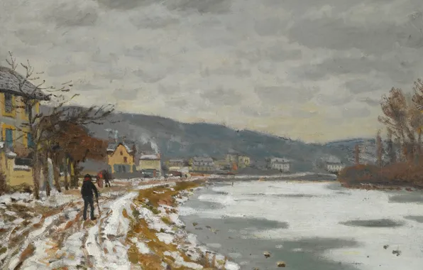 Picture winter, landscape, river, picture, Claude Monet, The Seine at Bougival