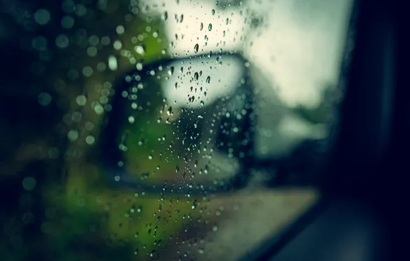 Machine, drops, macro, rain, mirror, raindrops