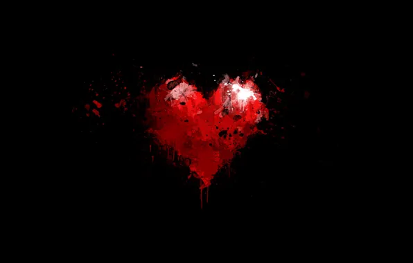 Picture drops, background, red, black, heart, paint, minimalism