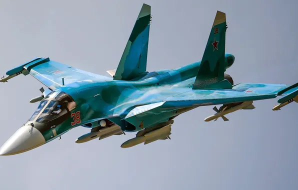 Picture The plane, bomber, Fullback, Su-34, Sukhoi, Videoconferencing Russia, Russian multi-role fighter-bomber