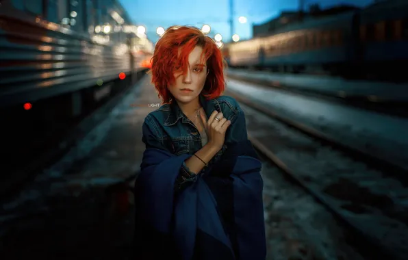 Look, hair, Girl, cars, red, composition, Alexander Drobkov-Light, Maria Larina
