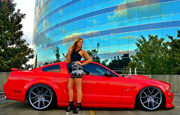 Picture look, girl, trees, Ford, Girls, red car