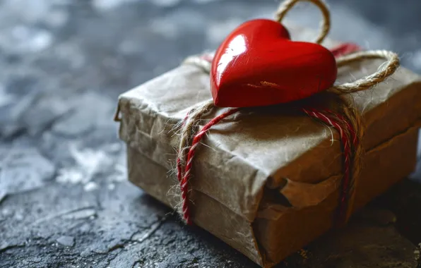 Love, holiday, box, gift, heart, grey background, heart, Valentine's Day