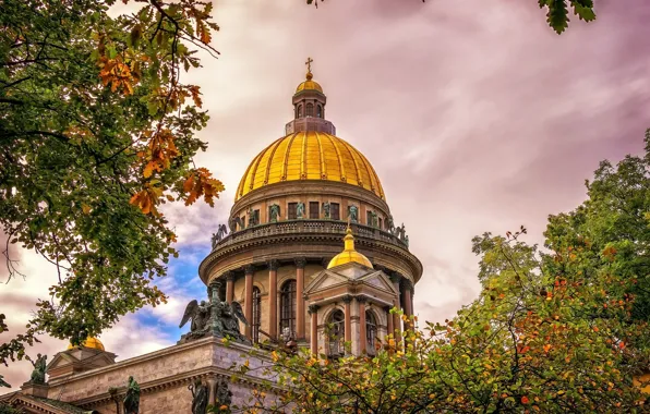 Autumn, trees, temple, St. Petersburg, St. Isaac's Cathedral