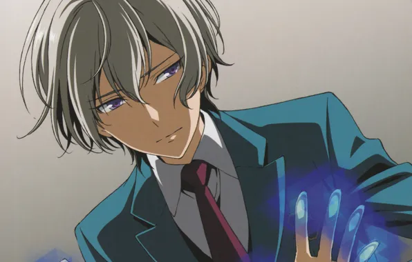 Glow, hands, tie, grey background, kakumeiki valvrave, l-elf karlstein