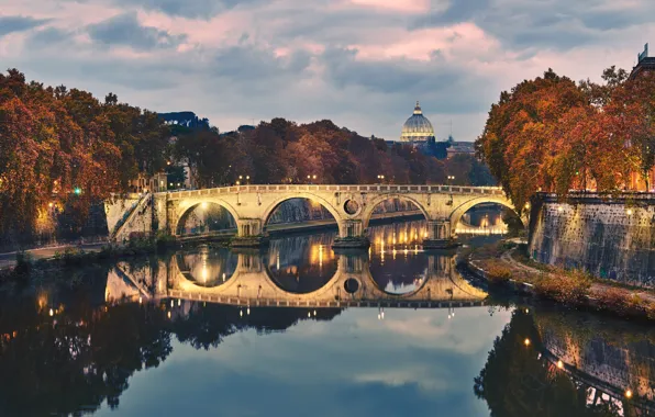 Picture river, Rome, Italy, The Tiber, the Ponte Sisto bridge