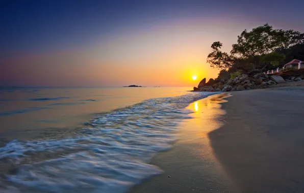 Sunset, coast, Malaysia, Malaysia, Penang, The Strait of Malacca, Cape Excited, Penang