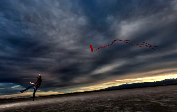 Picture girl, clouds, the wind, kite