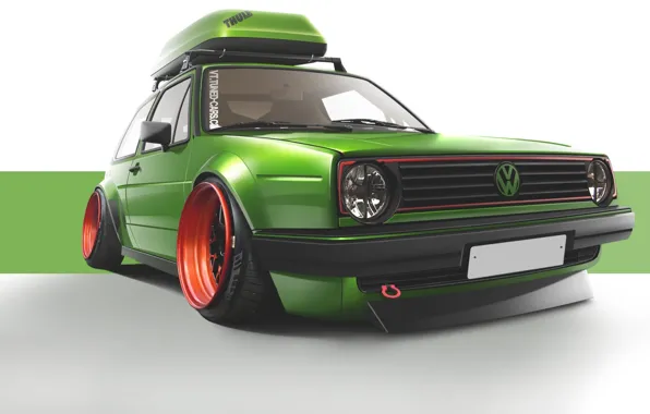 Green, volkswagen, wheels, Golf, golf, tuning, front, gti