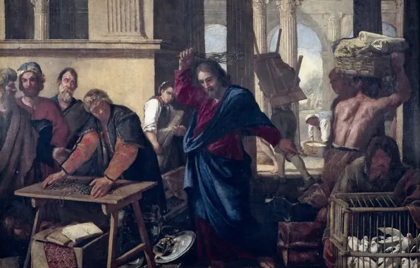 Picture, religion, mythology, The expulsion of the Merchants from the Temple, Aniello Falcone