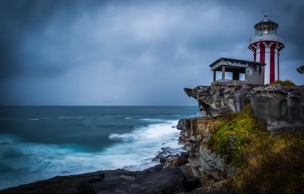 The ocean, rocks, coast, lighthouse, Australia, Sydney, Sydney, New South Wales