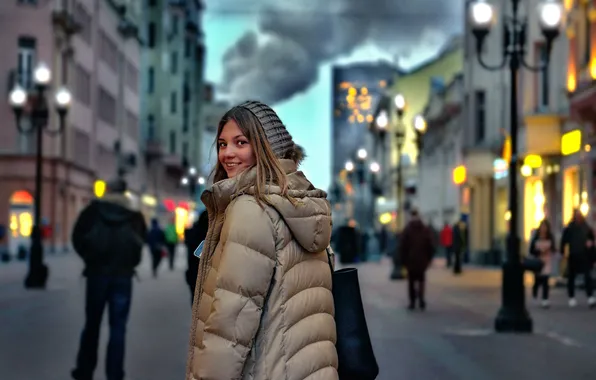 Picture girl, the city, smile, street