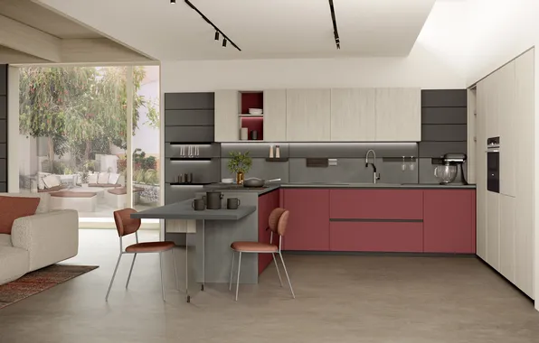 Style, Villa, interior, Italy, kitchen, living room, dining room, dining area
