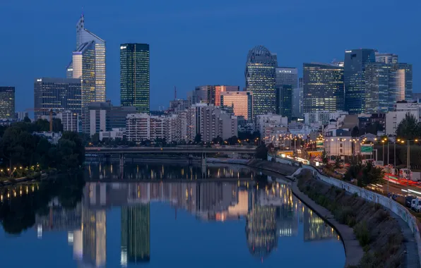 The sky, water, lights, reflection, river, France, building, home