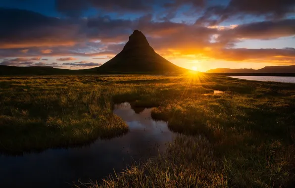 Picture the sun, light, mountain, the evening, Iceland