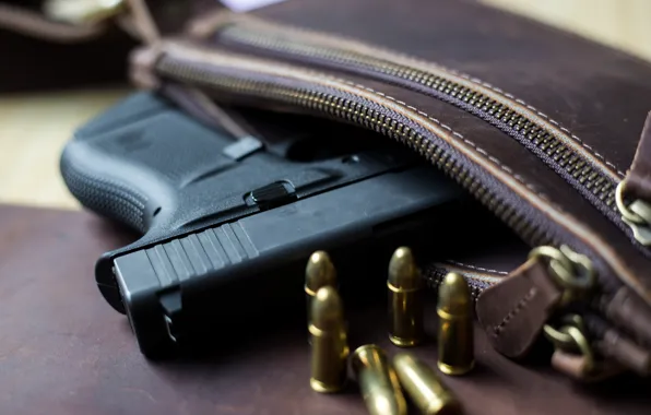 Picture Glock, 9mm, ammunition, handbag