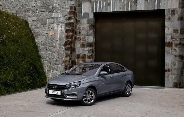 Garage, gate, Lada, grass., 2015, Vesta