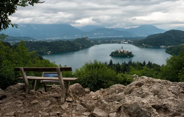 Picture clouds, landscape, mountains, nature, lake, stones, shore, forest