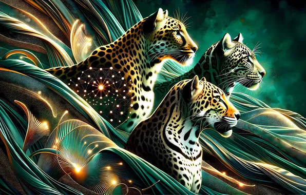 Animals, trio, leopards