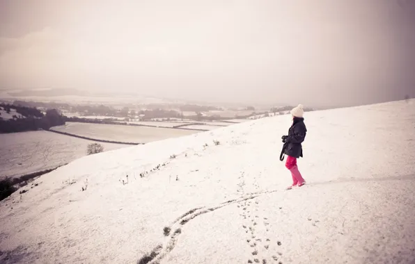 Picture winter, girl, snow, photo, girls, mood, hills, mood