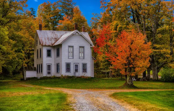 Picture autumn, trees, house, USA, Franklin, the state of new York