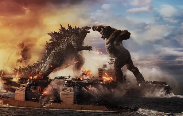 Picture monsters, battle, king kong, versus, Godzilla vs. Kong, godzilla vs. kong, godzilla, battle