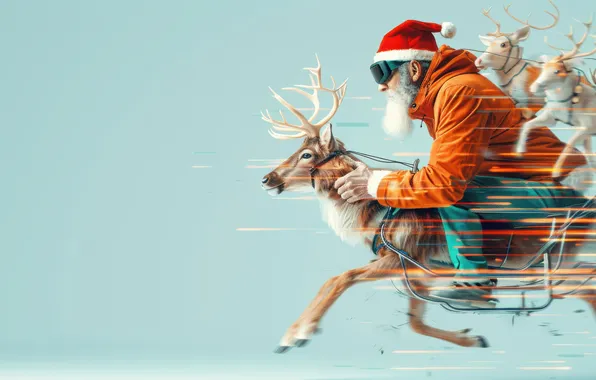 Speed, deer, glasses, Christmas, New year, Santa Claus, Santa Claus, jump