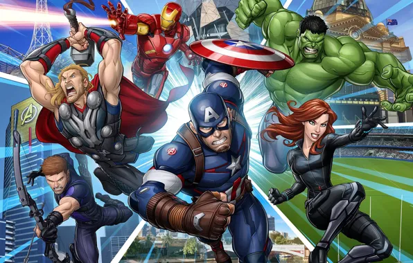 Picture art, Hulk, Captain America, Thor, The Avengers, Black Widow, Iron Man, Patrick Brown