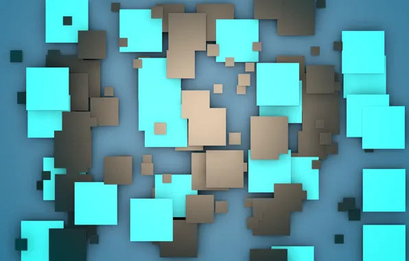 Abstraction, blue, squares, green, brown, material