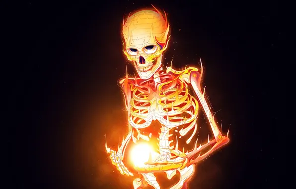 Picture fire, flame, skull, minimalism, skeleton