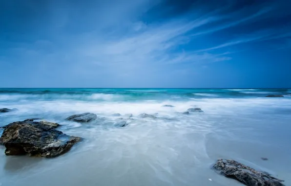 Sea, the sky, water, landscape, nature, river, stones, background