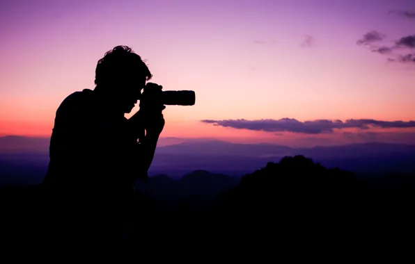 Picture photo, sunset, silhouette, taking photographs