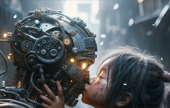 Emotions, robot, kiss, pair, girl, Asia, fantasy, fantasy