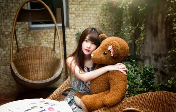 Picture girl, mood, bear