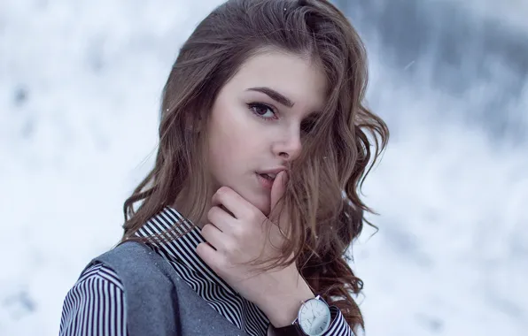 Winter, look, girl, snow, model, hair, watch, hand