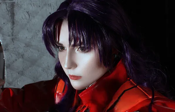 Face, jacket, outfit, image, cosplay, purple hair, Evangelion