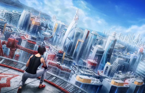 Picture roof, girl, the city, Mirror's Edge, art, faith, Electronic Arts, parkour