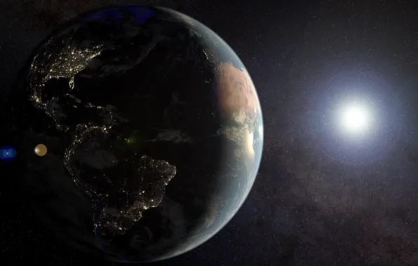 Space, stars, surface, lights, earth, planet