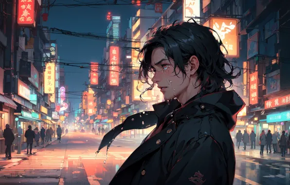 Download wallpaper cry, modern, anime, boy, scenery, city night ...