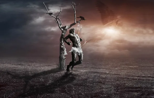 Picture the sky, trees, people, arrows