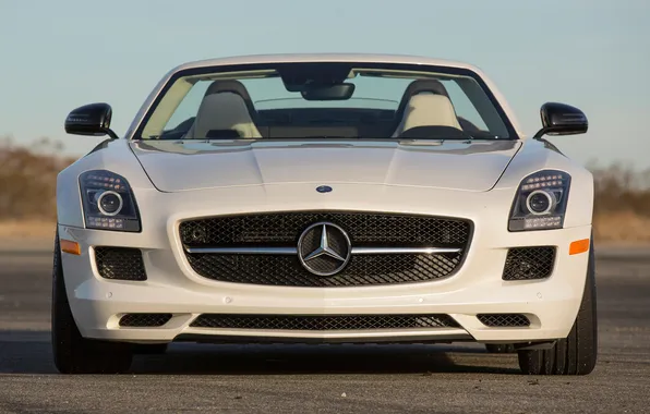 Picture auto, lights, Roadster, Mercedes-Benz, logo, AMG, SLS, the front