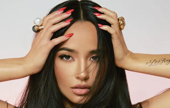 Look, girl, face, brunette, tattoo, Becky G