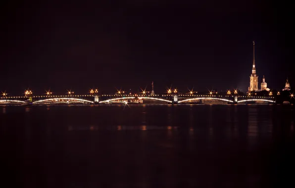 Picture night, bridge, wall, dark, Peter, lights, lights, channel