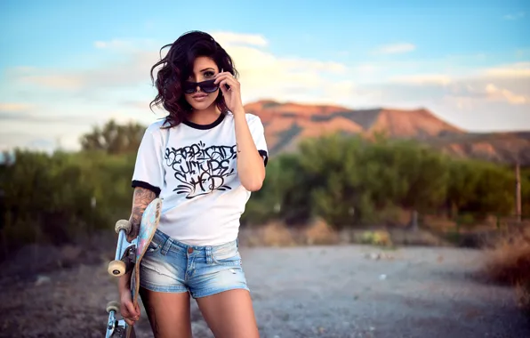 Summer, girl, face, style, hair, glasses, skate, Samantha